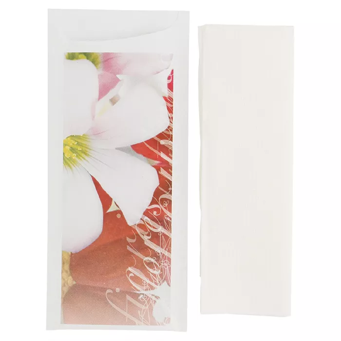 Bolsas cubiertos + servilleta "flores" 'just in time open' , 90 + 10pe g/m2 8,5x19,5 cm blanco airlaid (250 unid.)