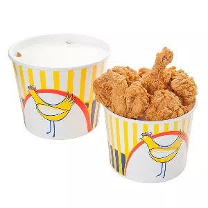 Contenitori per pollo + coperchio 2550 ml 15pe + 380 + 18pe g/m2 ø 18,9/14,7x14,5 cm bianco cartone (300 unità)