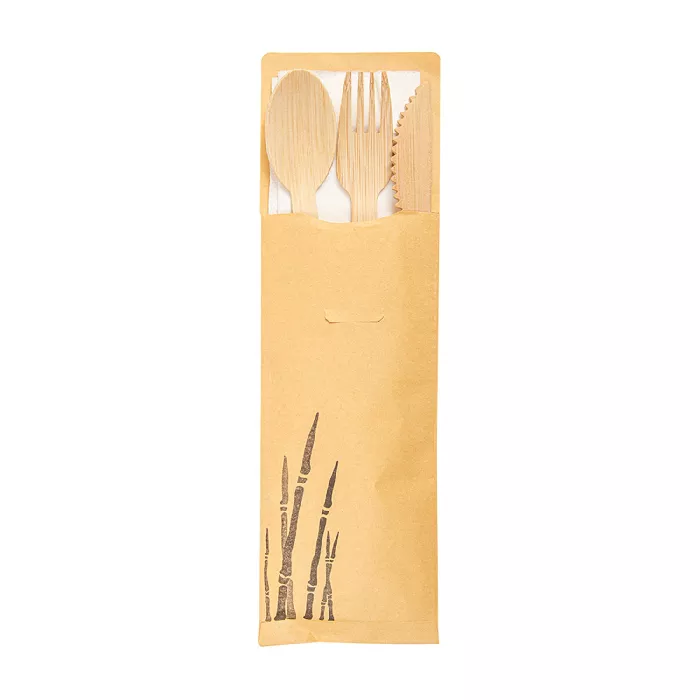 Set 4/1 cubiertos+servilleta 'bamboo'  17 cm natural bambú (50 unid.)
