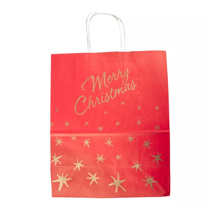 Sacchetti sos con manici 'merry christmas' 80 gr/m2 20+10x29 cm rosso cellulosa (250 unità)