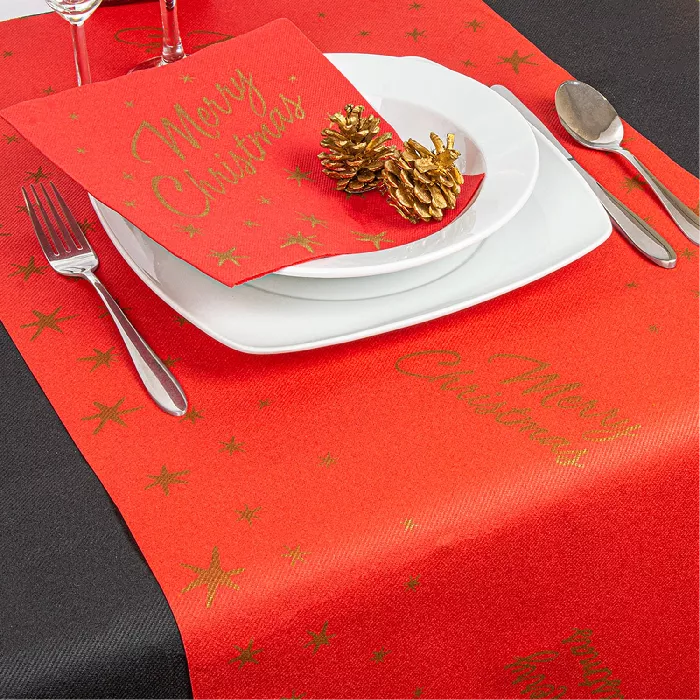 Mantel de mesa "tu y yo" (20 servicios) 'merry christmas' 55 g/m2 0,40x24 m rojo airlaid (6 unid.)