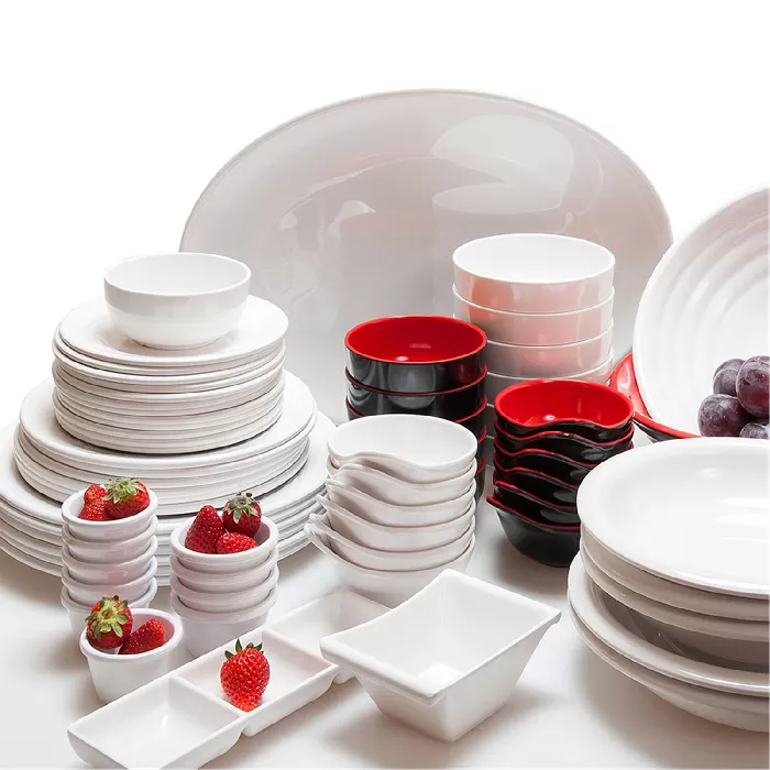 Piatti ovale 'asami ware'  46x32 cm bianco melamina (6 unità)