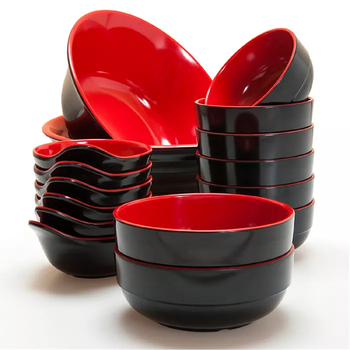 Ciotole nero/rosso 'asami ware' 2600 ml ø 25,4x10 cm melamina (24 unità)
