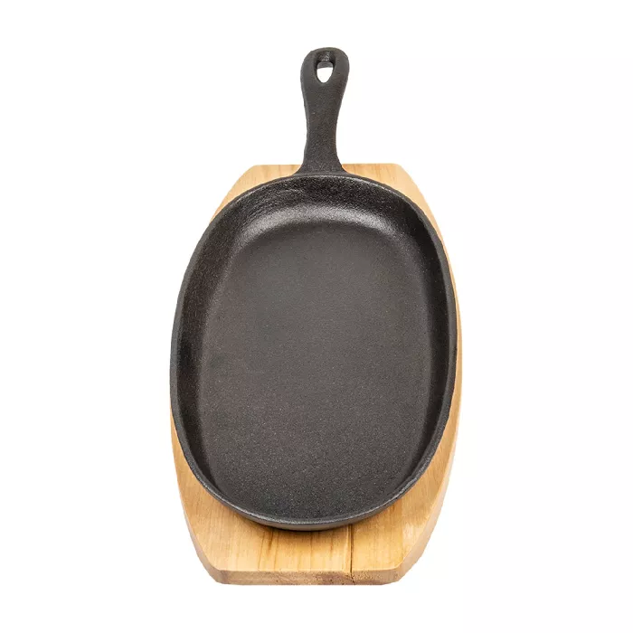 Piatto contadino + base di legno  23,5x13,5 cm nero ferro (8 unità)