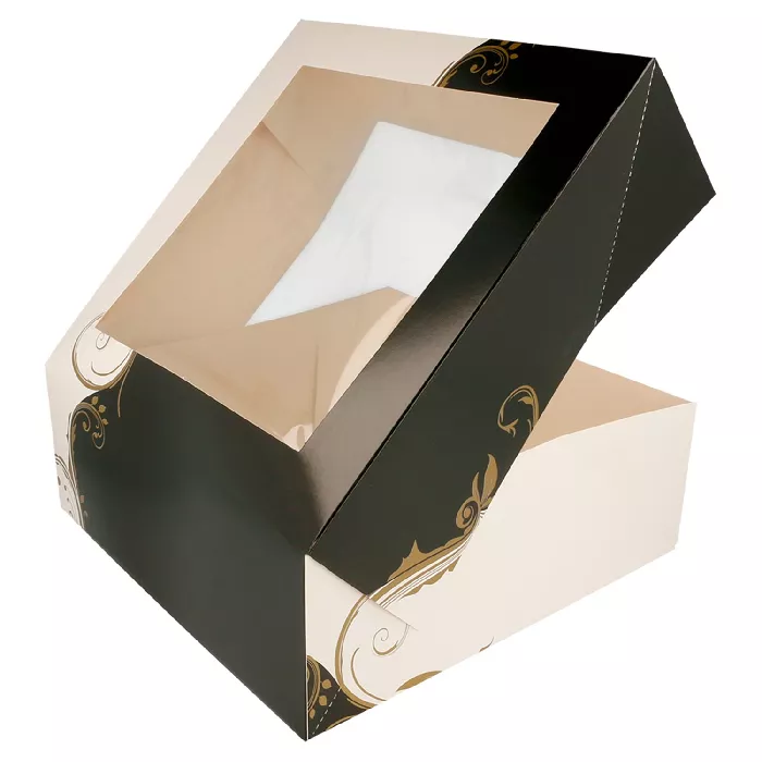 Cajas pastelería con ventana 'thepack classic' 250 g/m2 28x28x10 cm blanco cartón ondulado nano-micro (100 unid.)