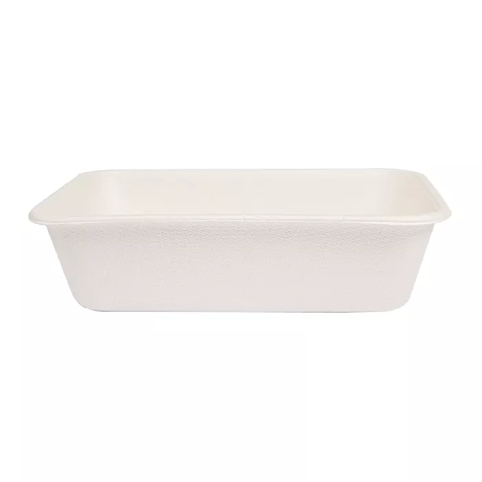Vassoi + coperchio 'bionic' 800 ml 19,3x13,5x5 cm bianco bagassa (400 unità)