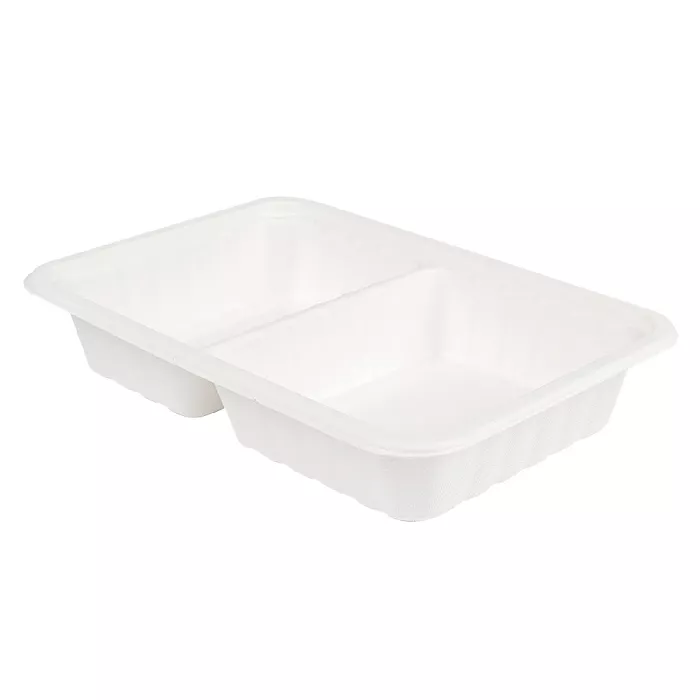Bandejas 2 compart + tapa 'bionic' 800 ml 23,3x14,6x6 cm blanco bagazo (400 unid.)