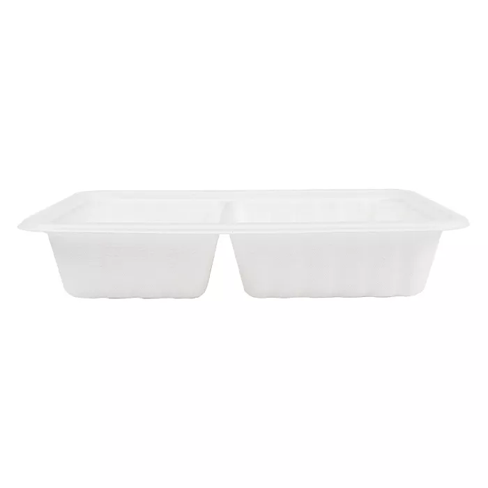 Bandejas 2 compart + tapa 'bionic' 800 ml 23,3x14,6x6 cm blanco bagazo (400 unid.)