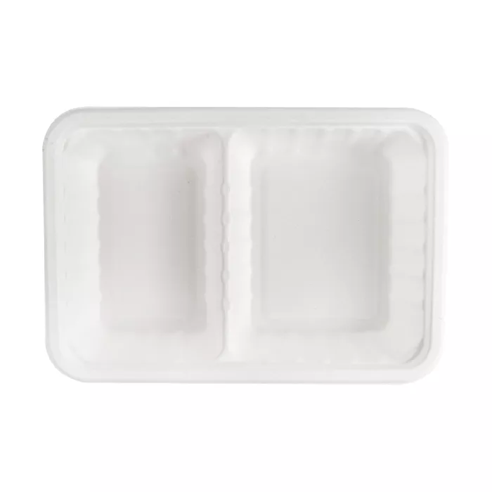 Bandejas 2 compart + tapa 'bionic' 800 ml 23,3x14,6x6 cm blanco bagazo (400 unid.)