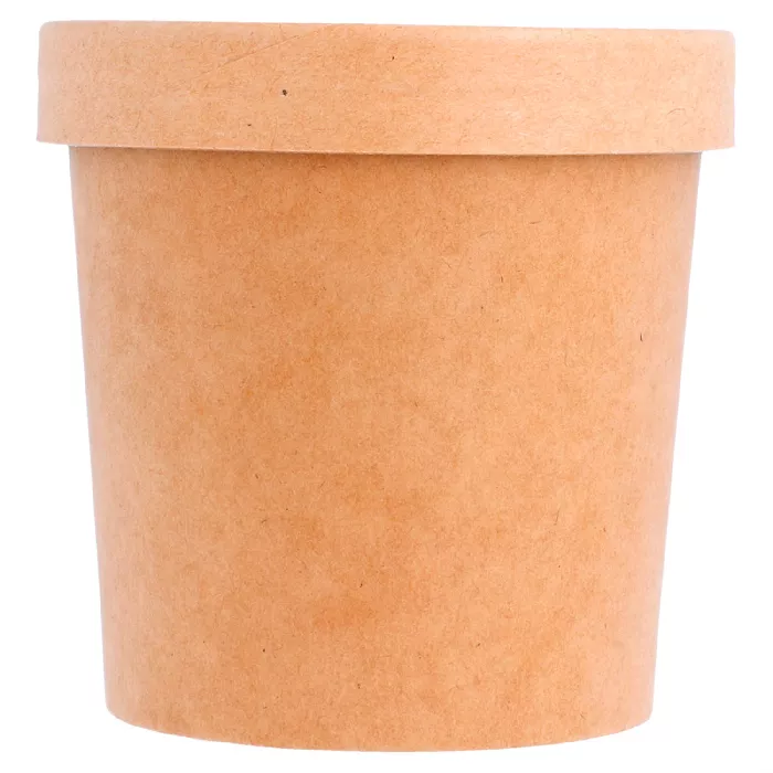 Tarrinas + tapas 360 ml - 12 oz 300 + 18 pe g/m2 ø 9/7,3x8,6 cm natural kraft (250 unid.)