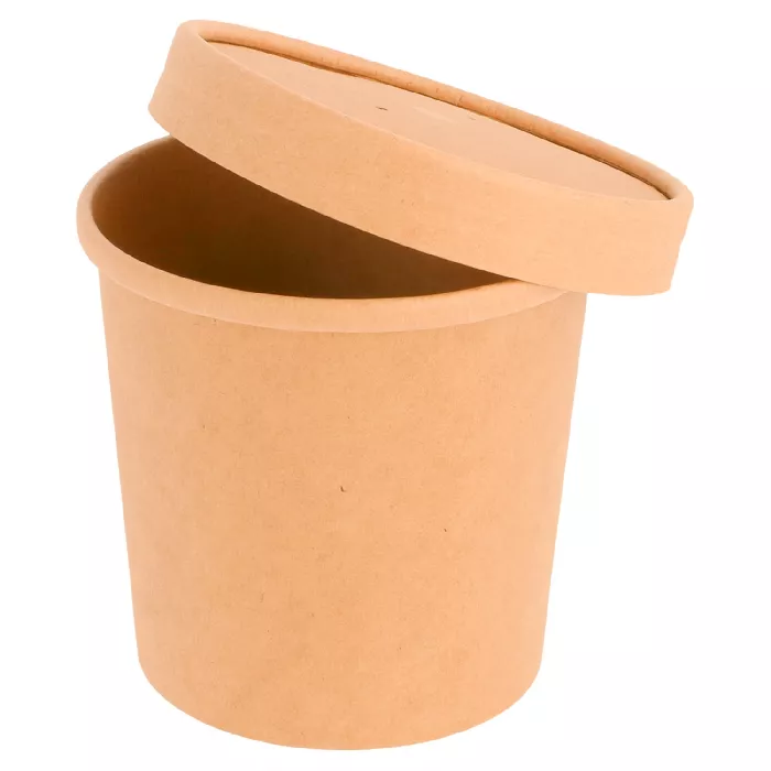Tarrinas + tapas 360 ml - 12 oz 300 + 18 pe g/m2 ø 9/7,3x8,6 cm natural kraft (250 unid.)