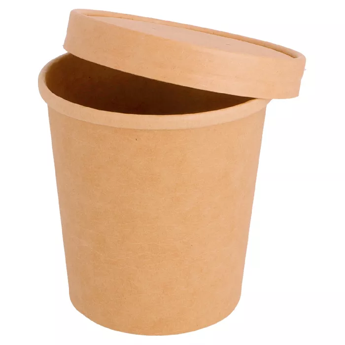 Tarrinas + tapas 480 ml - 16 oz 320 + 18 pe g/m2 ø 9,8/7,5x10 cm natural kraft (250 unid.)