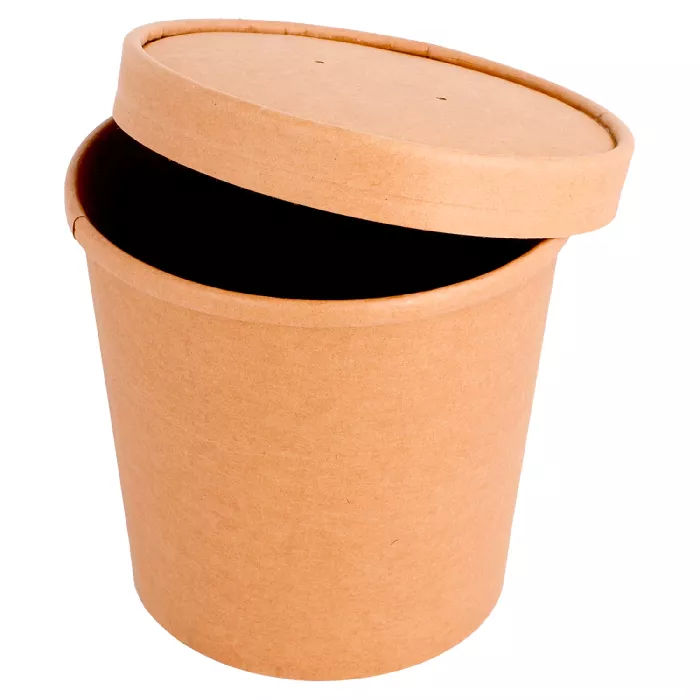 Tarrinas + tapas 780 ml - 26 oz 330 + 18 pe g/m2 ø11,6/9,3x11 cm natural kraft (250 unid.)