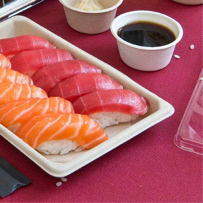 Scatole sushi 'bionic'  16,5x11,5x1,5 cm naturale bagassa (1000 unità)