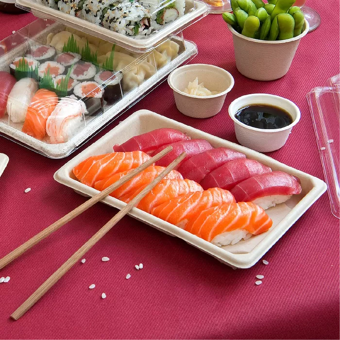 Scatole sushi 'bionic'  18,5x13x1,5 cm naturale bagassa (800 unità)