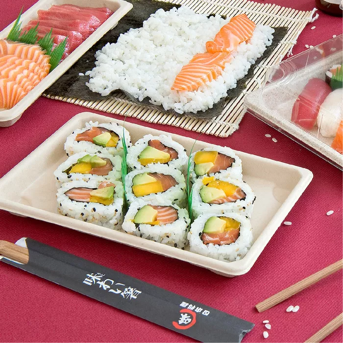 Caixas sushi 'bionic'  21,3x13,3x1,5 cm natural bagaço (800 unidade)