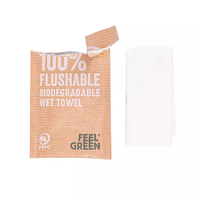 Toallitas flushable kraft 'feel green' 50 g/m2 6,8x10 cm blanco celulosa (1200 unid.)