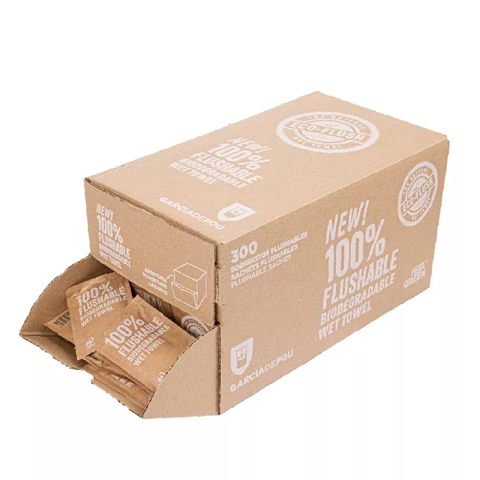 Toallitas flushable kraft 'feel green' 50 g/m2 6,8x10 cm blanco celulosa (1200 unid.)