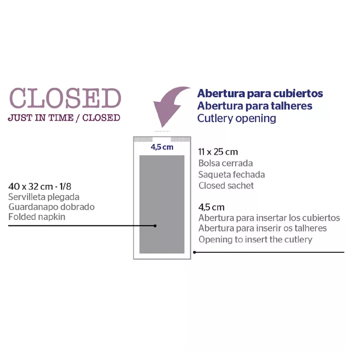 Servilletas d.p recicladas enfundadas 'just in time closed'  40 + 10pe g/m2 11x25 cm natural kraft verjurado (300 unid.)