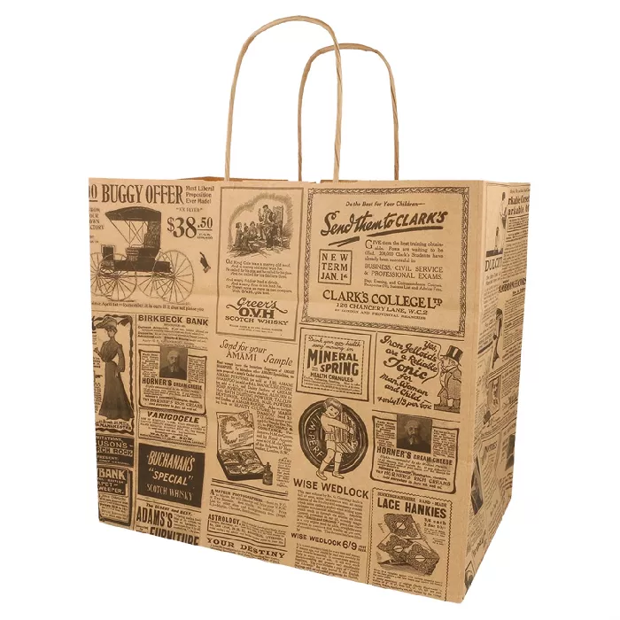 Sacos com asas "gourmet" 'times' 80 g/m2 26+17x24 cm natural kraft (250 unidade)