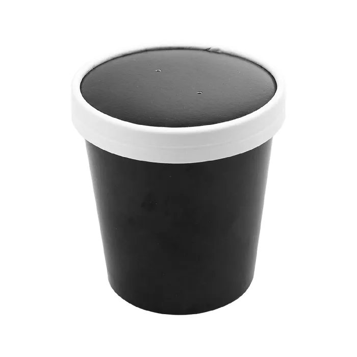 Contenitori con coperchi 480 ml - 16 oz 320 + 18 pe g/m2 ø9,7/7,5x10 cm nero cartone (250 unità)