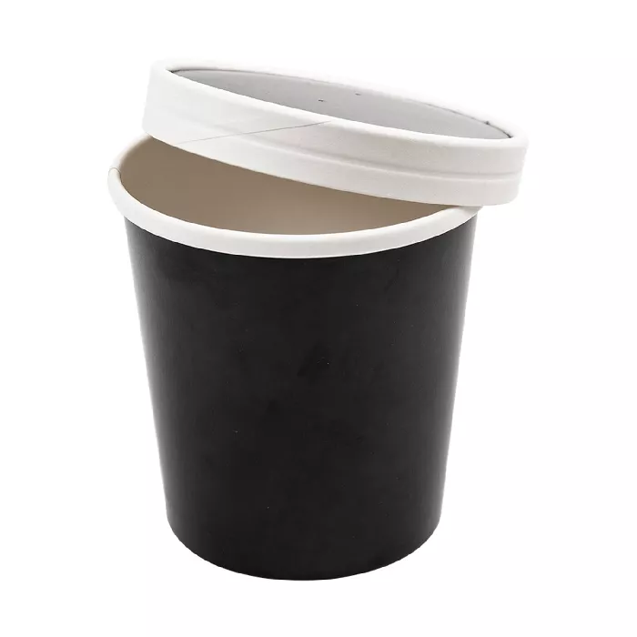 Contenitori con coperchi 480 ml - 16 oz 320 + 18 pe g/m2 ø9,7/7,5x10 cm nero cartone (250 unità)