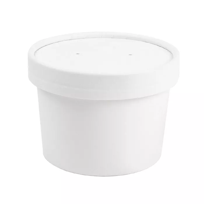 Contenitori con coperchi 240 ml - 8 oz 300 + 18 pe g/m2 ø9/7,5x6 cm bianco cartone (250 unità)
