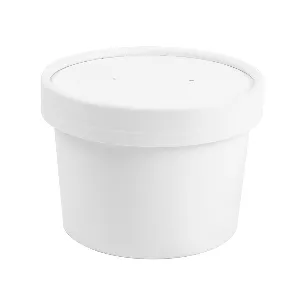 Contenitori con coperchi 240 ml - 8 oz 300 + 18 pe g/m2 ø9/7,5x6 cm bianco cartone (250 unità)