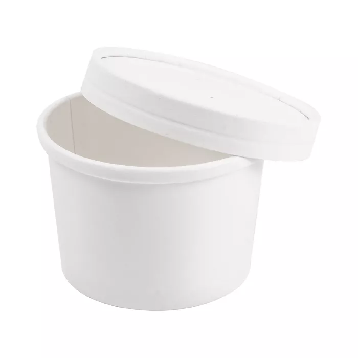 Contenitori con coperchi 240 ml - 8 oz 300 + 18 pe g/m2 ø9/7,5x6 cm bianco cartone (250 unità)