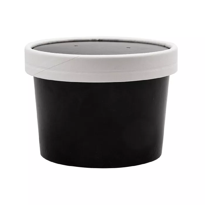 Recipientes com tampas 240 ml - 8 oz 300 + 18 pe g/m2 ø9/7,5x6 cm preto cartão (250 unidade)