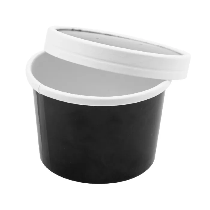Recipientes com tampas 240 ml - 8 oz 300 + 18 pe g/m2 ø9/7,5x6 cm preto cartão (250 unidade)