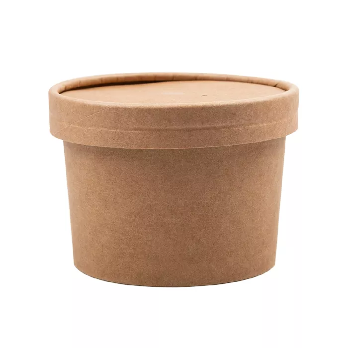 Tarrinas +tapas 240 ml - 8 oz 300 + 18 pe g/m2 ø9/7,5x6 cm natural kraft (250 unid.)