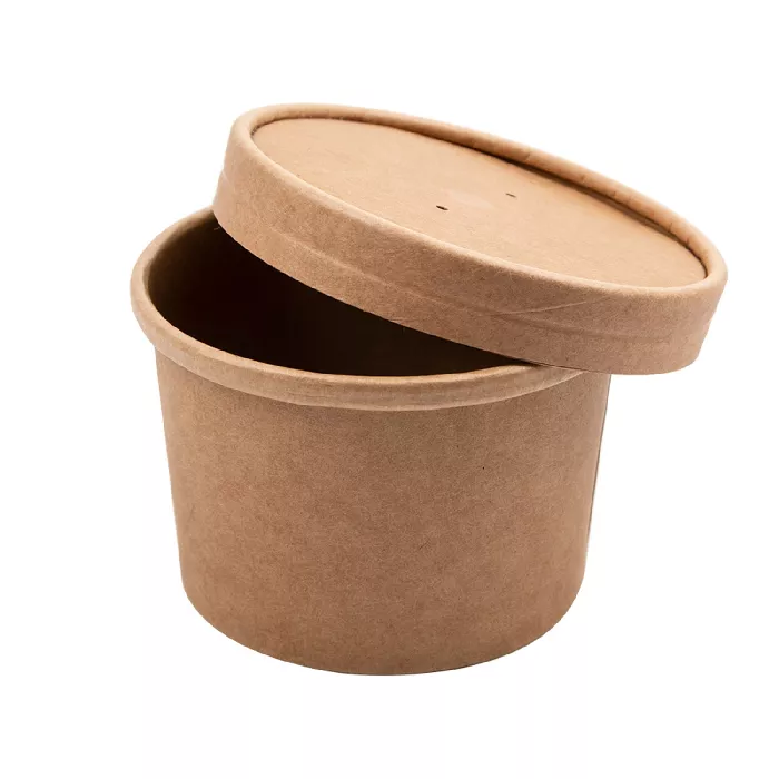Tarrinas +tapas 240 ml - 8 oz 300 + 18 pe g/m2 ø9/7,5x6 cm natural kraft (250 unid.)