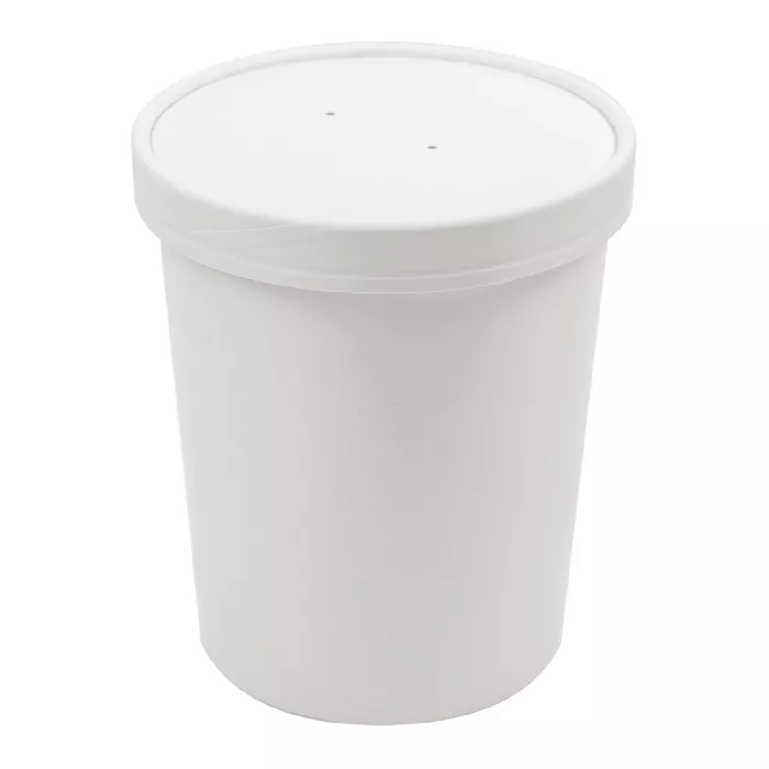 Contenitori con coperchi 960 ml - 32 oz 330 + 18 pe g/m2 ø11,7/9,2x13,5 cm bianco cartone (250 unità)