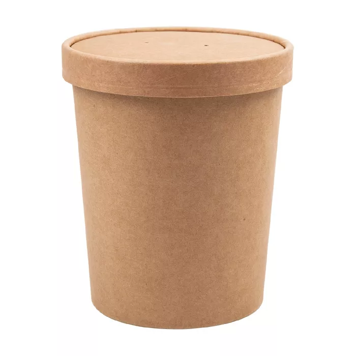 Tarrinas + tapas 960 ml - 32 oz 330 + 18 pe g/m2 ø11,7/9x13,5 cm natural kraft (250 unid.)
