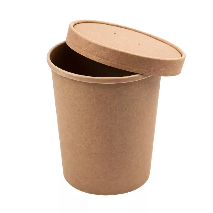 Tarrinas + tapas 960 ml - 32 oz 330 + 18 pe g/m2 ø11,7/9x13,5 cm natural kraft (250 unid.)