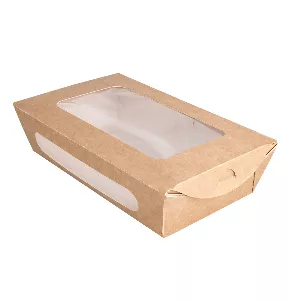 Scatole per insalata con finestra 900 ml - 30 oz 391 g/m2 + pe 20x12x5 cm marrone cartone (200 unità)