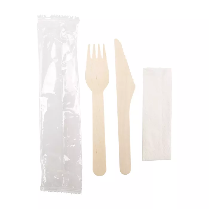 Set 3/1 cubiertos+servilleta 'wood' makan  16 cm natural madera (100 unid.)