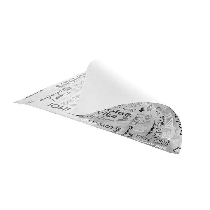 Papel anti-gordura fast food 'parole' 35+20 g/m2 28x34 cm prateado pergaminho+alumínio (1000 unidade)