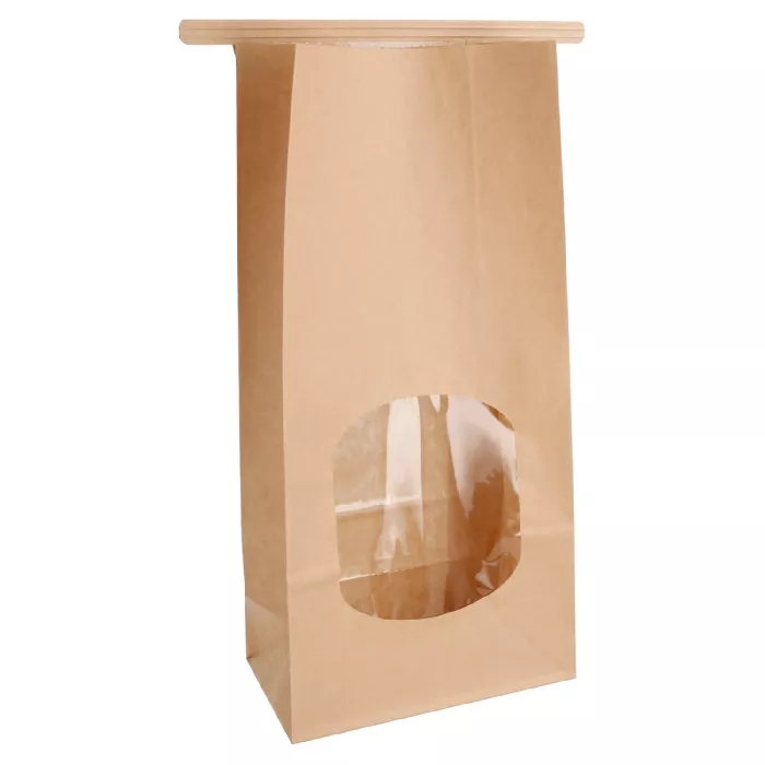 Bolsas sos autocierre con ventana 1800 gr 60 g/m2 + 25µ opp 12+6,5x24,6 cm natural kraft (500 unid.)