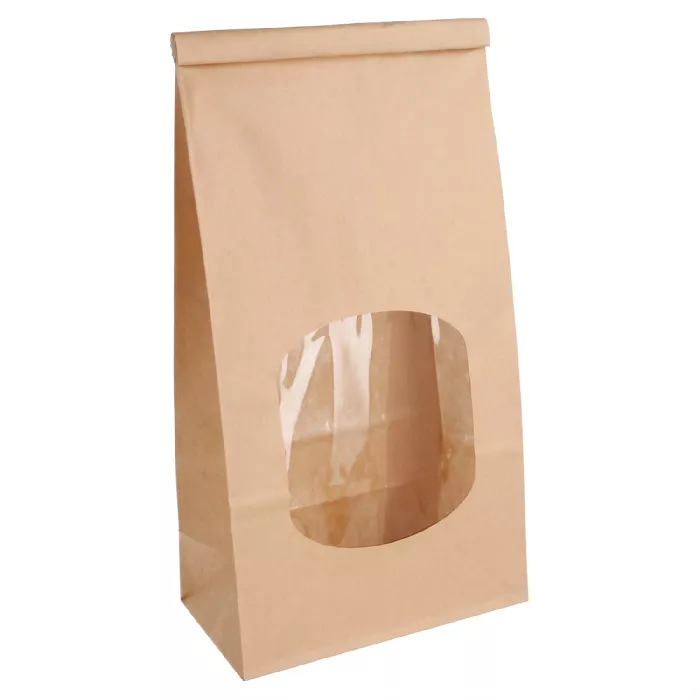 Bolsas sos autocierre con ventana 1800 gr 60 g/m2 + 25µ opp 12+6,5x24,6 cm natural kraft (500 unid.)