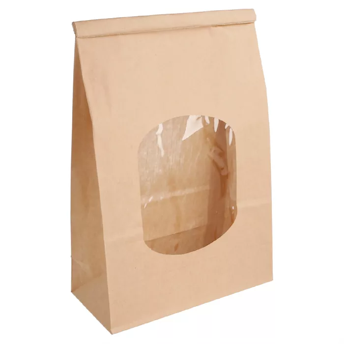 Bolsas sos autocierre con ventana 2500 gr 60 g/m2 + 25µ opp 15,5+7x24,2 cm natural kraft (500 unid.)