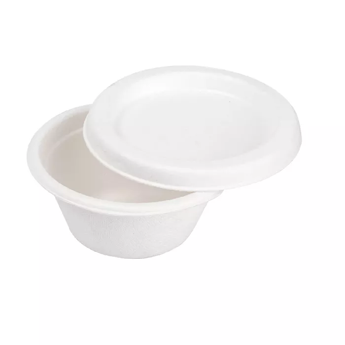 Mini tarrinas + tapas 'bionic' 60 ml ø 6,9x3+0,7 cm blanco bagazo (1000 unid.)