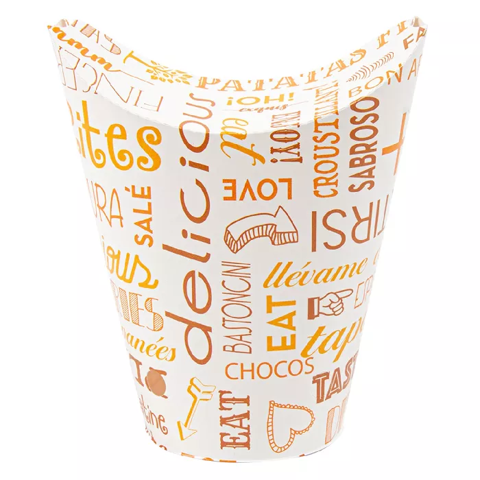 Bicchiere per fritti chiuso 'parole' 16 oz - 480 ml 220 + 18pe g/m2 8,5x14 cm bianco cartone (50 unità)