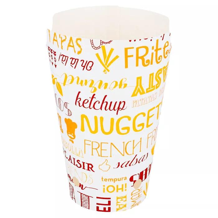 Bicchiere per fritti chiuso 'parole' 16 oz - 480 ml 220 + 18pe g/m2 8,5x14 cm bianco cartone (50 unità)