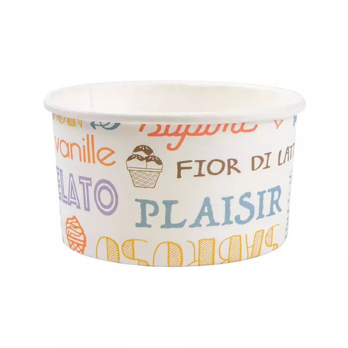 Coppette gelati 'parole' 90 ml 210 + 18 pe g/m2 ø7,2x4 cm bianco cartone (2000 unità)
