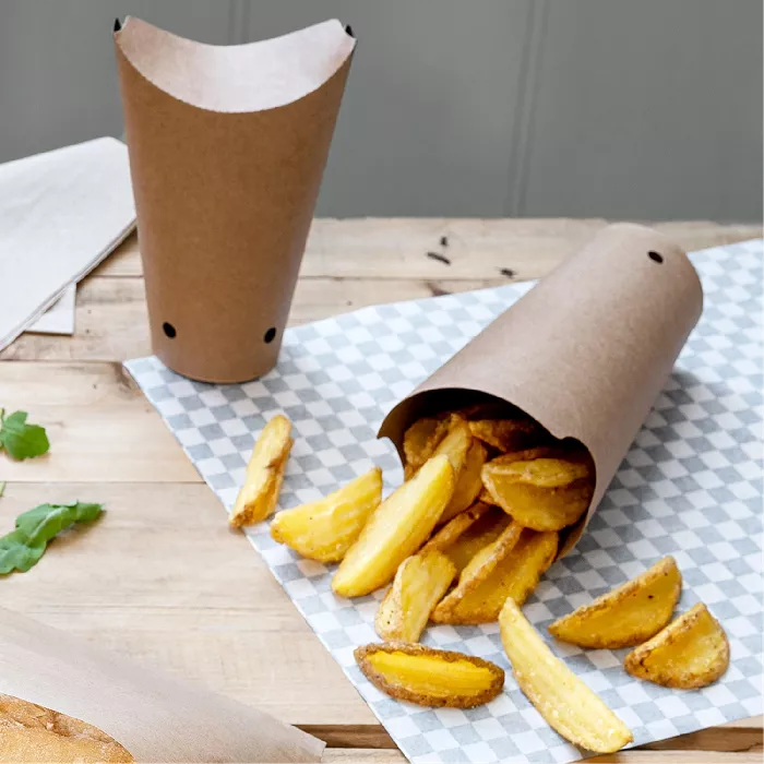 Copos para batatas fritas c/fecho 22 oz - 660 ml 200 + 25pe g/m2 8,5x18 cm castanho cartolina (1000 unidade)