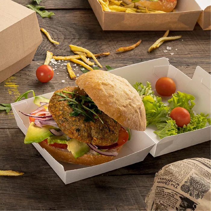 Conchas hamburguer 'thepack' 230 g/m2 14,2x13,7x6,1 cm (l) branco cartão ondulado nano-micro (500 unidade)