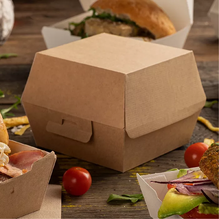 Conchas hamburguer 'thepack' 220 g/m2 14,4x13,6x9,2 cm (l+) natural cartão ondulado nano-micro (500 unidade)