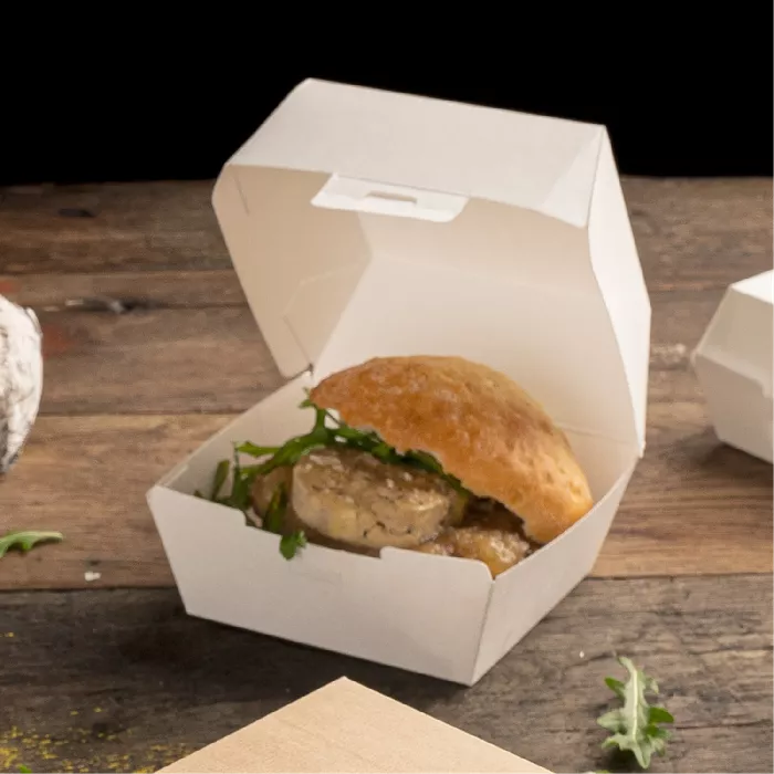 Conchas hamburguer 'thepack' 230 g/m2 14,4x13,6x9,2 cm (l+) branco cartão ondulado nano-micro (500 unidade)